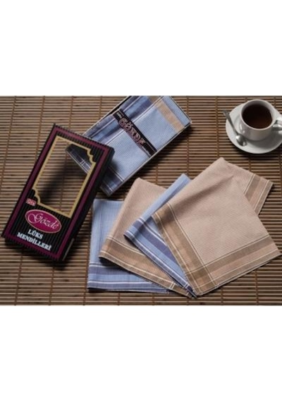 Gözde Siyah Kutulu 42X42 Cm Düzine 12 Adet Kumaş Mendil - Gm 07 (412271891) Gri - Kahverengi - Mavi