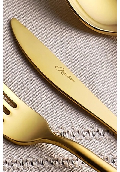Avcı 1064 Amore Titanyum Parlak Gold Çatal Bıçak Kaşık Takımı 36 Parça Altın