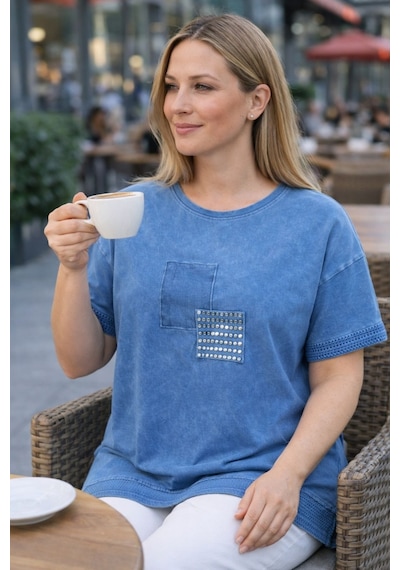 Cedy Denim Cedy - Kadın Özel Tasarım Esnek, Pul Payet, Dantel Detaylı Yıkamalı Büyük Beden Tişört Mavi Cedy Denim Cedy - Kadın Özel Tasarım Esnek, Pul Payet, Dantel Detaylı Yıkamalı Büyük Beden Tişört Mavi