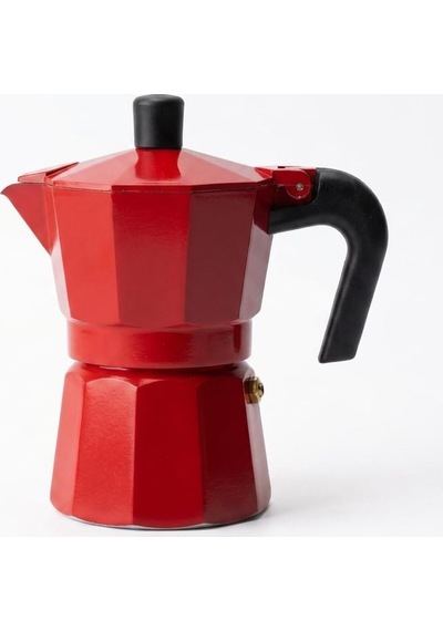 Kırmızı Moka Pot 3 Fincanlık, 180 Ml Alüminyum Espresso Demliği, Ocak Üstü Kahve Cezvesi, Gazlı Elektrikli Seramik Ocak Uyumlu, 9x12x17 Cm