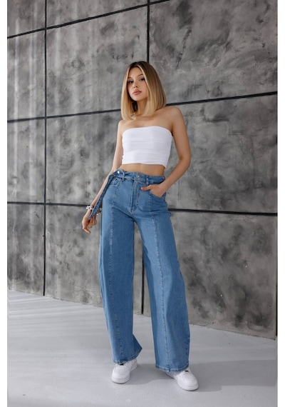Zdnjeans Kadın Açık Mavi Yüksek Bel Wide Leg Jean Pantolon