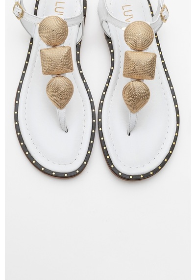 Luvishoes Luvi Shoes Helen Beyaz Hakiki Deri Parmak Arası Gold Tokalı Kadın Sandalet Beyaz Luvishoes Luvi Shoes Helen Beyaz Hakiki Deri Parmak Arası Gold Tokalı Kadın Sandalet Beyaz