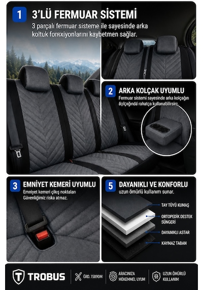 Subaru Impreza 2008-2011 Uyumlu Süvari Serisi Füme Siyah Oto Koltuk Kılıfı