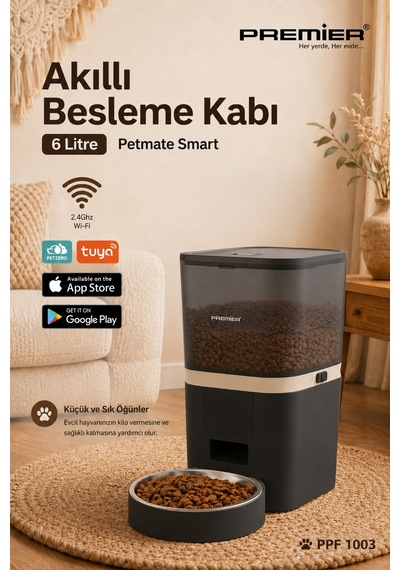 Ppf 1003 - Akıllı Otomatik Mama Kabı 6 Lt Mobil Uygulama İle Yemek Programı Ve Manuel Besleme Petmate Smart - Siyah