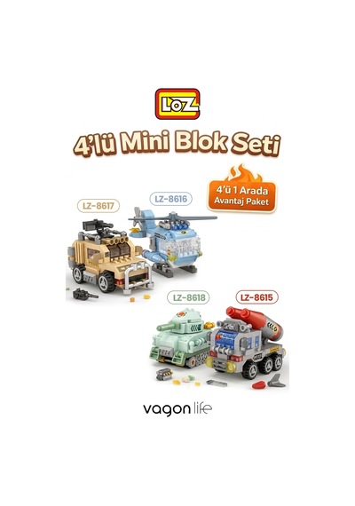 Loz Micro Block 4'lü Savaş Araçları 4 Farklı Model Dekoratif Oyuncak Yapım Seti Yapı Blok Seti