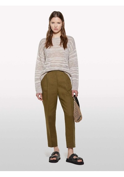 Sisley %100 Keten Beli Lastikli Önü Pileli Pantolon Kadın Yeşil Pantolon - 325p4aghlf00s