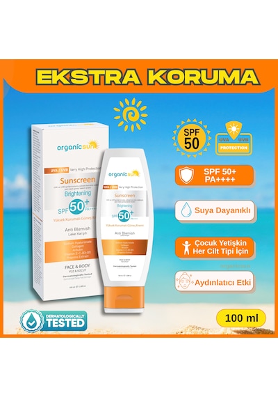 Organicsun Spf 50+ Yüz Ve Vücut Güneş Kremi 100 Ml, Leke Karşı...
