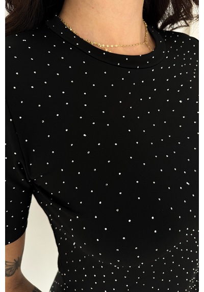 Noa & Noa Kadın Taş Detaylı Kısa Kollu T-shirt Beige Spark Siyah