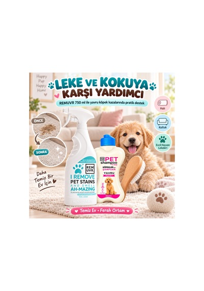 Yavru Köpek İlk Bakım Seti 750 Ml Leke Ve Koku Giderici + 400 Ml Puppy Şampuan + Minik Tüy Fırçası
