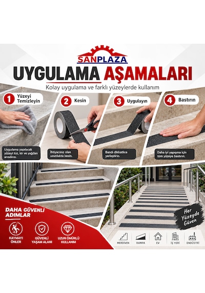 Sanplaza Wonder Wbks5015 Siyah Kaydırmazlık Bandı 50 Mm X 15 Mt Merdiven Zemin Güvenlik Bandı