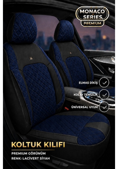 Vw Golf 7 Kasa 2013-2020 Uyumlu Monaco Serisi Eviza Deri Detaylı Lacivert Koltuk Kılıfı