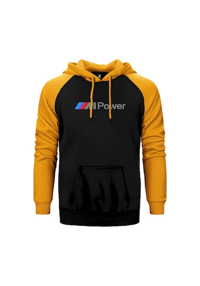 Bmw M Power Text Sarı Renk Reglan Kol Kapşonlu Sweatshirt Sarı