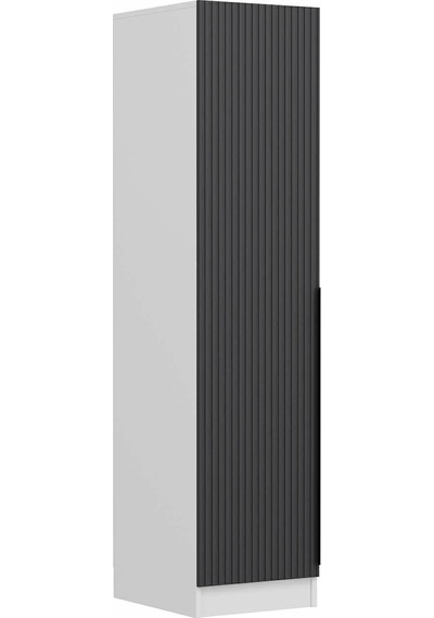 Minar Kale 1 Kapaklı Raflı Dolap Beyaz - Antrasit Çizgili Mebran 190cm Çok Renkli