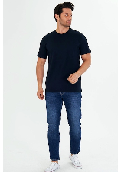 Trendhill Erkek Lacivert Pamuklu Bisiklet Yaka Büyük Beden T-shirt Lcv5014b