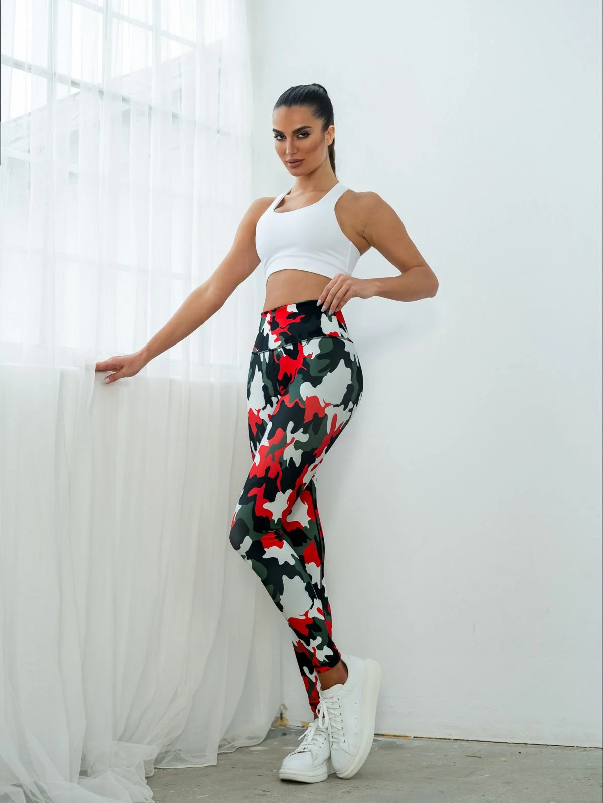 Lismina Arles Renkli Kamuflaj Desen Spor Tayt Renklı