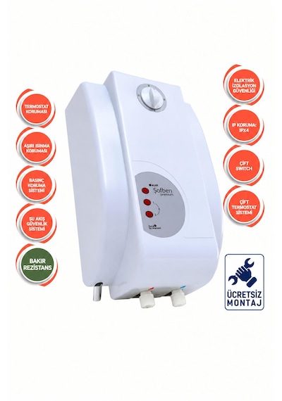 Aura Premium Elektrikli Banyo Şofbeni 105pr Bakır Rezistans Montaj Dahil