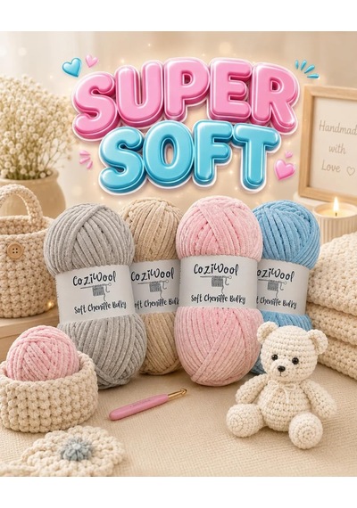 Kadife İp, 5'li Paket 5x100 Gr. 120 Mt., Soft Chenille Bulky%100 Mikro Polyester, Amigurumi, Oyuncak, Bebek Battaniyesi Diğer