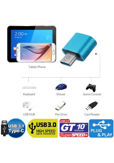 Gplus Apple Uyumlu MacBook Pc Telefon Usb Typec Çevirici Otg Mavi