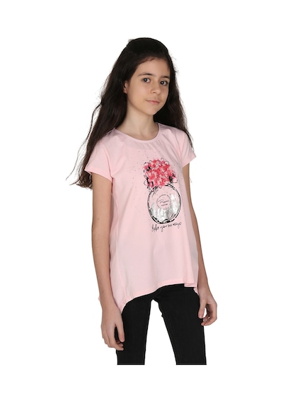 Toontoy Kids Toontoy Kız Çocuk Parfüm Nakışlı T-shirt Pembe