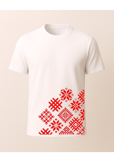 Etnik Desenler Baskılı T-shirt Beyaz