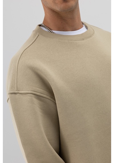 Vamos Basic Bisiklet Yaka Oversize Sweatshirt Haki