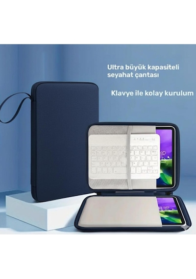 Bölmeli Tablet Ve Notebook İçin Dayanıklı Koruma Kılıfı Taşınabilir Çanta Lacivert
