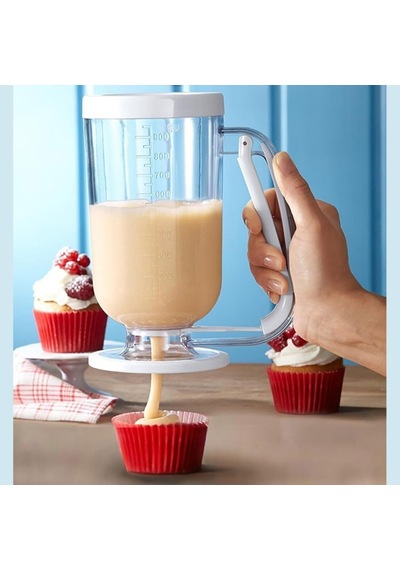 Hamur Porsiyonlayıcı 900ml, Pankek Ve Kek Hamuru Dağıtıcı, Damlatmaz Mekanizma, Ölçekli Şeffaf Gövde, Bulaşık Makinesinde Yıkanabilir