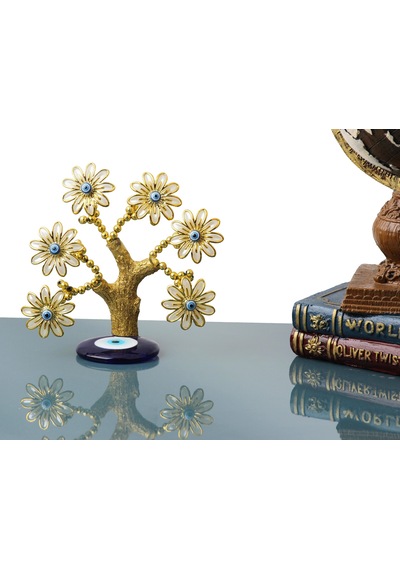 Feng Shui Nazar Boncuğu Çiçeği Hayat Ağacı Servet Çakra Şans Ağacı Mavi Göz Vitrin Masa Süsü Aster 14 Cm 94935310
