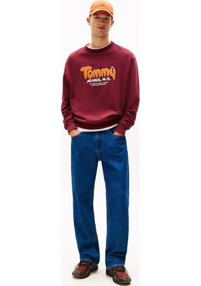 Tommy Jeans Bisiklet Yaka Bordo Erkek Sweatshırt Dm0dm22087xıu Tjm Rlx Boucle Fnt Pl Bordo