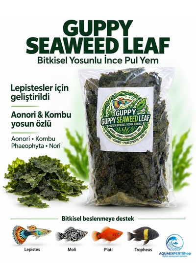 Aqua Expert Guppy Seaweed Leaf Aonori & Kombu Yosunlu İnce Pul Lepistes Ve Tropheus Yemi - 20 Gr