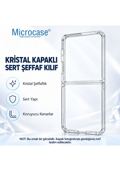 Microcase Samsung Galaxy Z Flip 8 İle Uyumlu Sert Kristal Kapaklı Kılıf Şeffaf- Al3157 Siyah