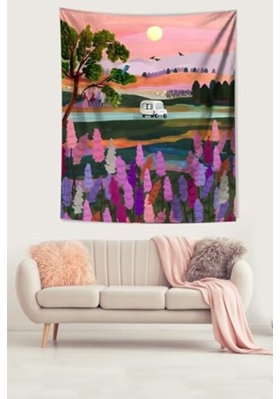 Gün Batımı Yolculuk Yoldaki Araba Leke Tutmaz Kumaş Duvar Örtüsü Duvar Halısı Tapestry Pntr003, 100 X 140