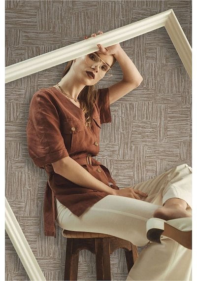 Adawall Muse Koleksiyonu- 25101-4 Koyu Bej Dokulu Silinebilir Nonwoven Vinil Duvar Kağıdı 1.06x15.6m - 16.5m²