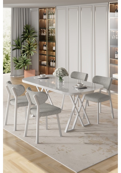 Canisa Axton Serisi Sabit Mdf 90x168 Beyaz Mutfak Masa Takımı 4 Siyah Sandalye Beyaz Masa Gri Sandalye Canisa Axton Serisi Sabit Mdf 90x168 Beyaz Mutfak Masa Takımı 4 Siyah Sandalye Beyaz Masa Gri Sandalye