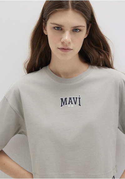 Mavi - Mavi Logo Baskılı Gri Crop Tişört 1613411-70112 Gri