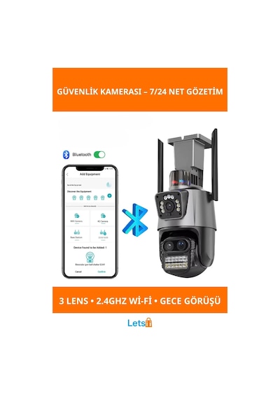 3 Lens Wi Fi Gece Görüşlü Güvenlik Kamerası