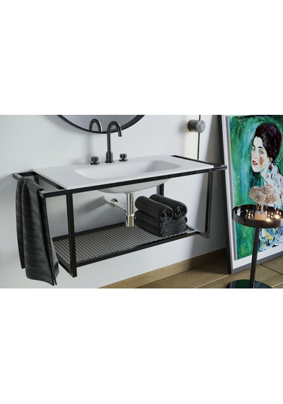 Metal Raflı Akrilik-Corian Banyo Lavabosu
