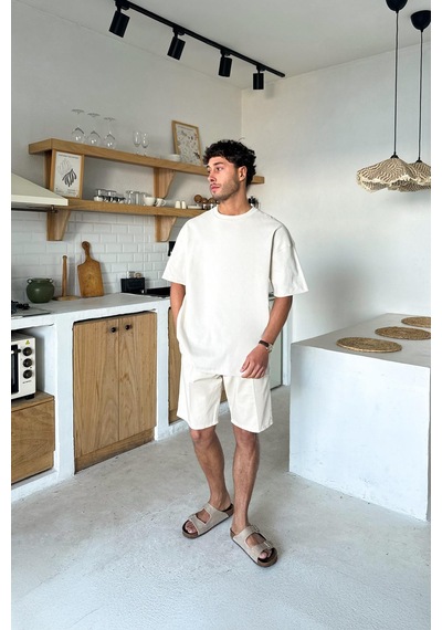 Flaw Basic Oversize Tişört Bej-26074 Bej