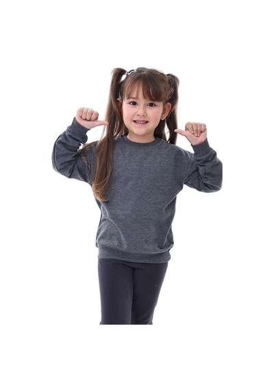 Zuzunga Basic Bisiklet Yaka Şardonlu Çocuk Sweatshirt 3-10 Yaş Antrasit