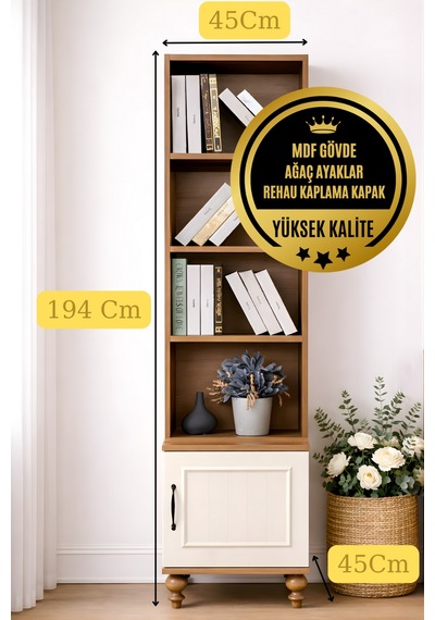 Nefes Komodin Ve Kitaplık Set Aytaşı Renk Mdf Gürgen Ağacı Ayaklar Diğer