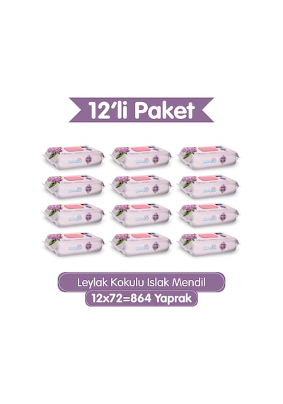Leylak Kokulu Islak Mendil 864 Yaprak (12x72) Koli- Yumuşak Dokulu