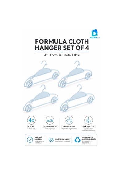 Formula Elbise Askısı 4 Lü Plastik Bebek Çocuk Kıyafet Askısı Dolap İçi Düzenleyici 30x16 Cm Mavi