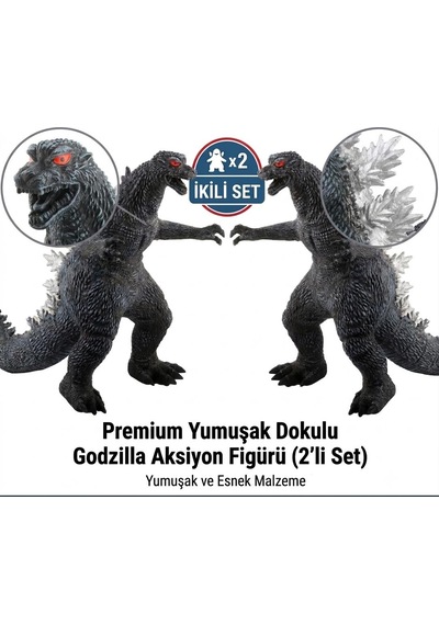 2'li Godzilla Aksiyon Figürü Seti 20 Cm Yumuşak Dokulu Karakter Oyuncak Çocuklara Özel Hediye 2 Adet