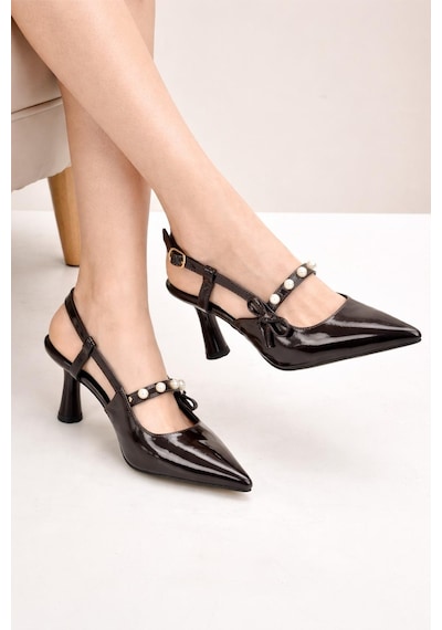 Modaonn Kadın Sivri Burun İnci Detaylı Slingback İnce Topuk Rugan Ayakkabı Kahverengi Modaonn Kadın Sivri Burun İnci Detaylı Slingback İnce Topuk Rugan Ayakkabı Kahverengi