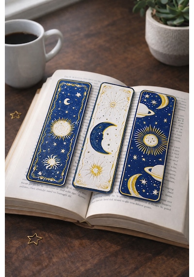 Celestial Night Güneş & Ay Temalı Kitap Ayracı Seti
