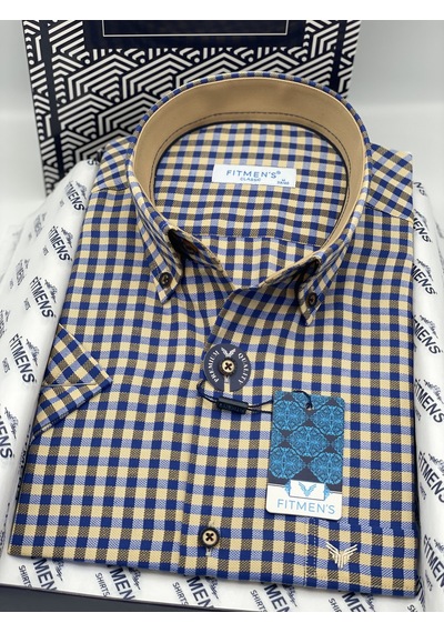 Klasik Kısa Kol Kareli Yaka Düğmeli Hediye Kutulu Erkek Gömlek Fs-004576 - Camel-3313