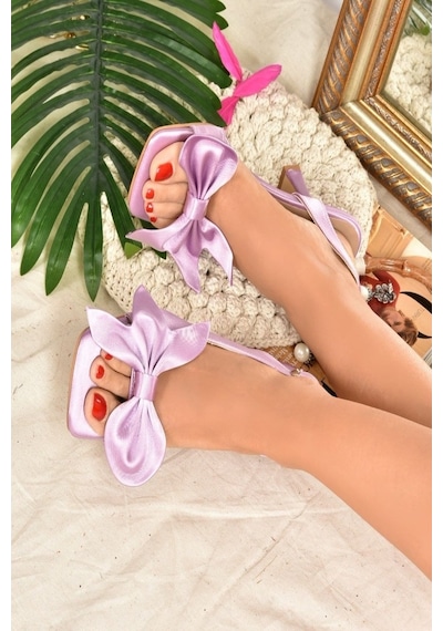 Fox Shoes Lila Saten Kurdele Detaylı Kadın Topuklu Ayakkabı K7493