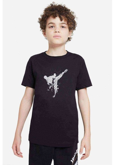 Tshirthane Silhouette Taekwondo Baskılı Unisex Çocuk Siyah T-Shirt