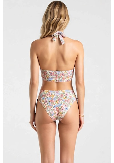 Benerly Kadın Bikini Takımı Bağlamalı Üçgen Yaka Çiçek Desenli Drapeli Ay Çok Renkli