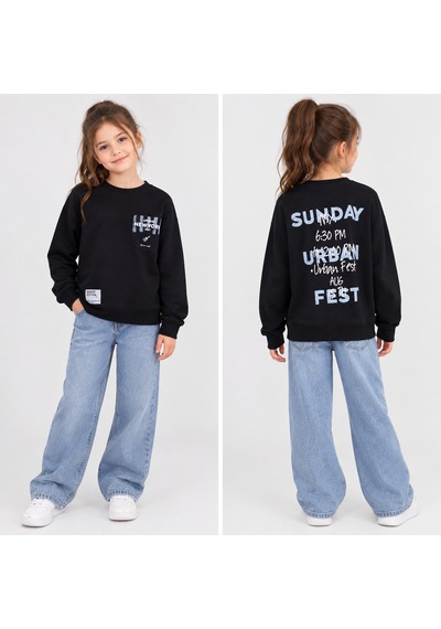 Fidekids Kız Çocuk Sweatshirt Uzun Kollu SiYAH